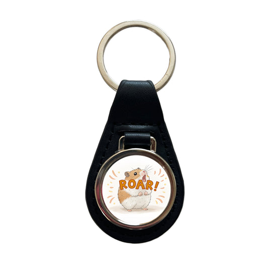 Hamster Roar Funny Black Leather Metal Keychain