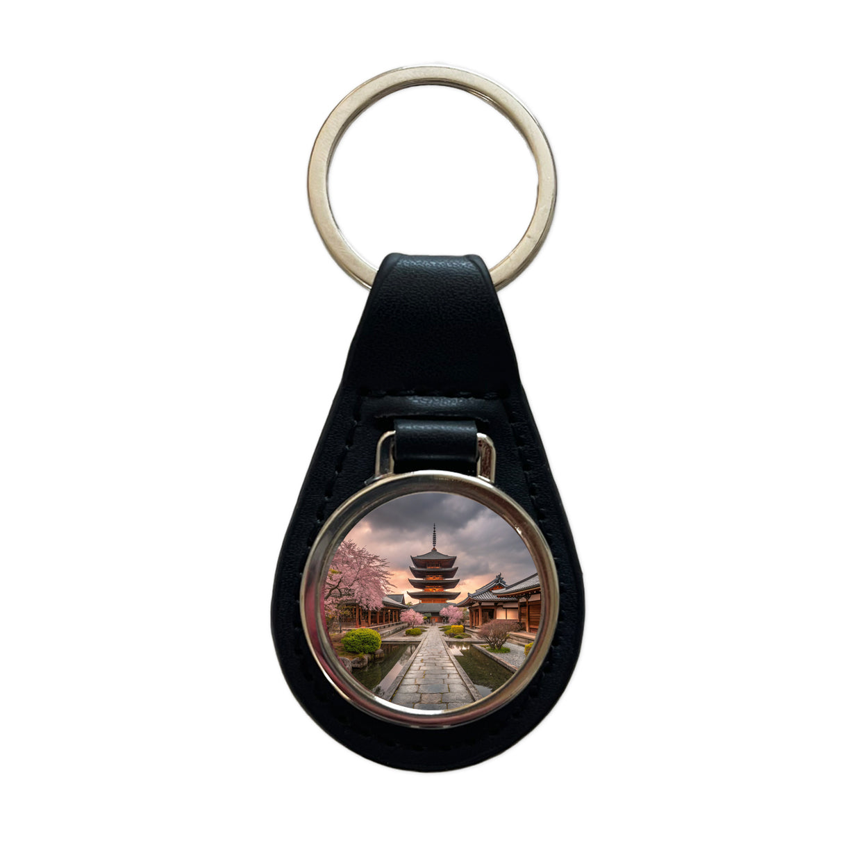 Kyoto Japan Travel Black Leather Metal Keychain