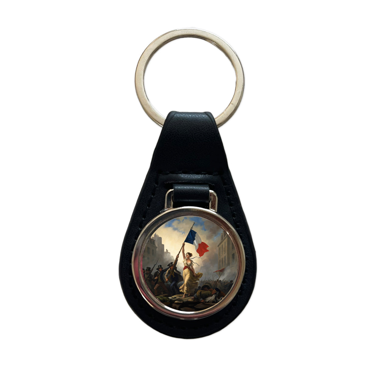 Liberty Leading The People Eugene Delacroix Inspired By Black Leather Metal Keychain