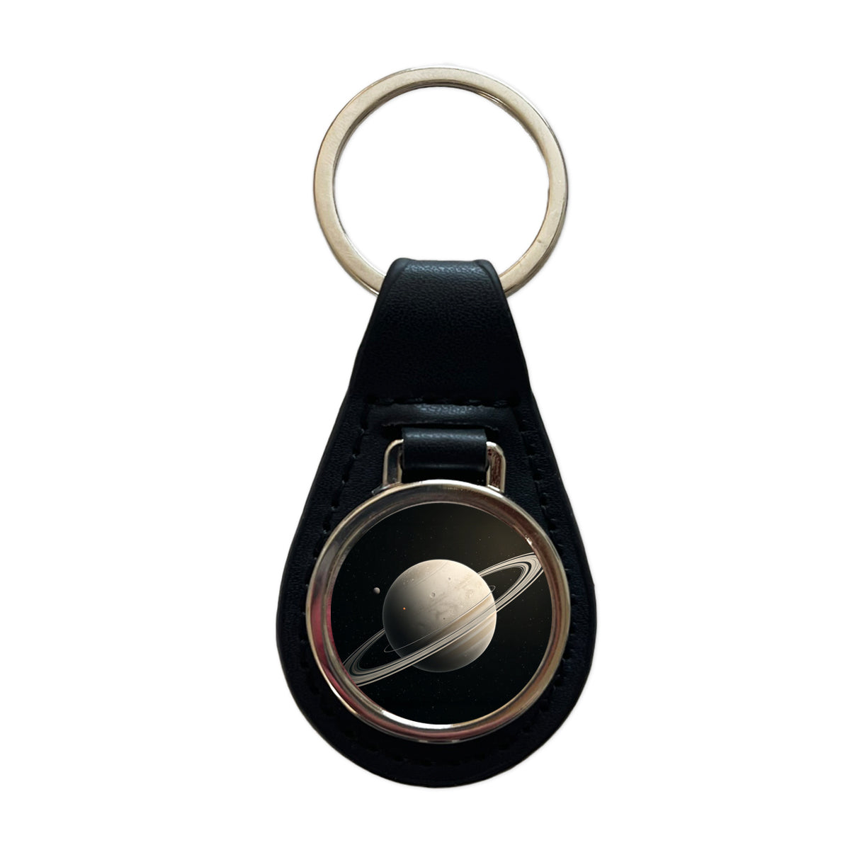 Minimal Planet Rings Space Saturn Black Leather Metal Keychain