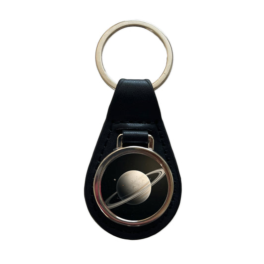Minimal Planet Rings Space Saturn Black Leather Metal Keychain