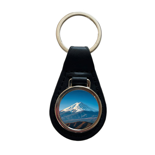 Mount Fuji Japan Photo Black Leather Metal Keychain