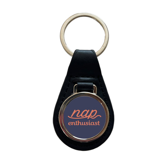 Nap Enthusiast Funny Black Leather Metal Keychain