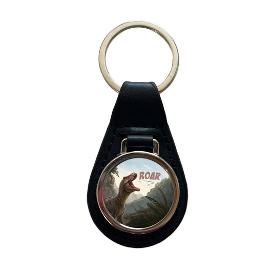 Pachycephalosaurus Roar Dinosaur Black Leather Metal Keychain