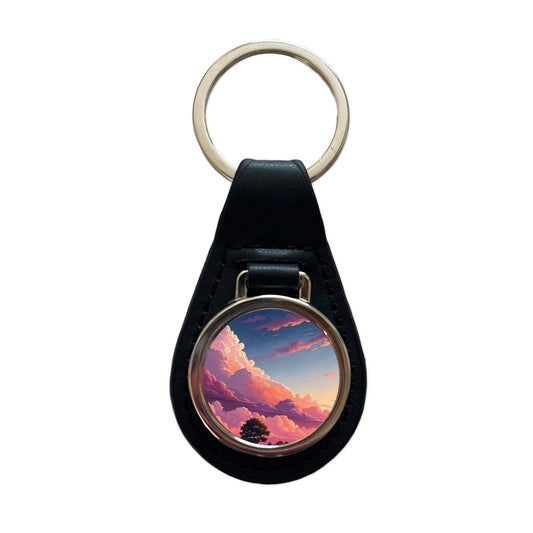 Painterly Sky Anime Clouds Black Leather Metal Keychain