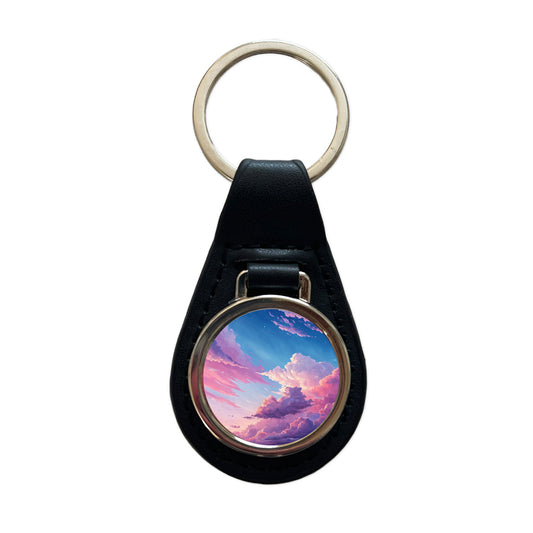 Painterly Sky Anime Black Leather Metal Keychain