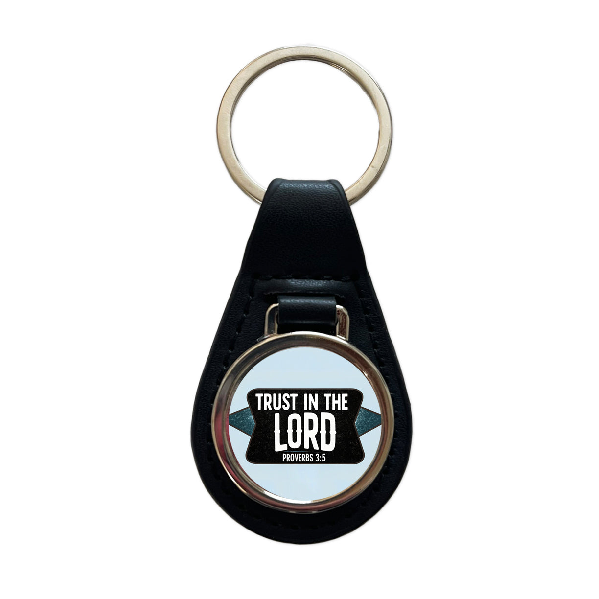 Proverbs Trust In The Lord Bible Verse Black Leather Metal Keychain