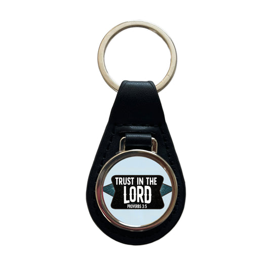 Proverbs Trust In The Lord Bible Verse Black Leather Metal Keychain