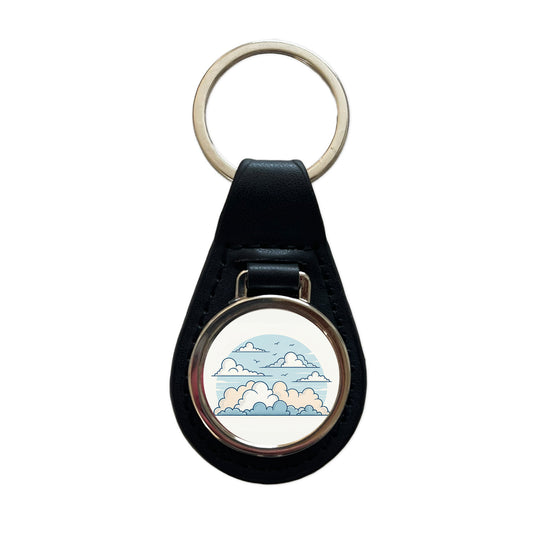 Puffy Clouds Minimalist Cute Sky Black Leather Metal Keychain