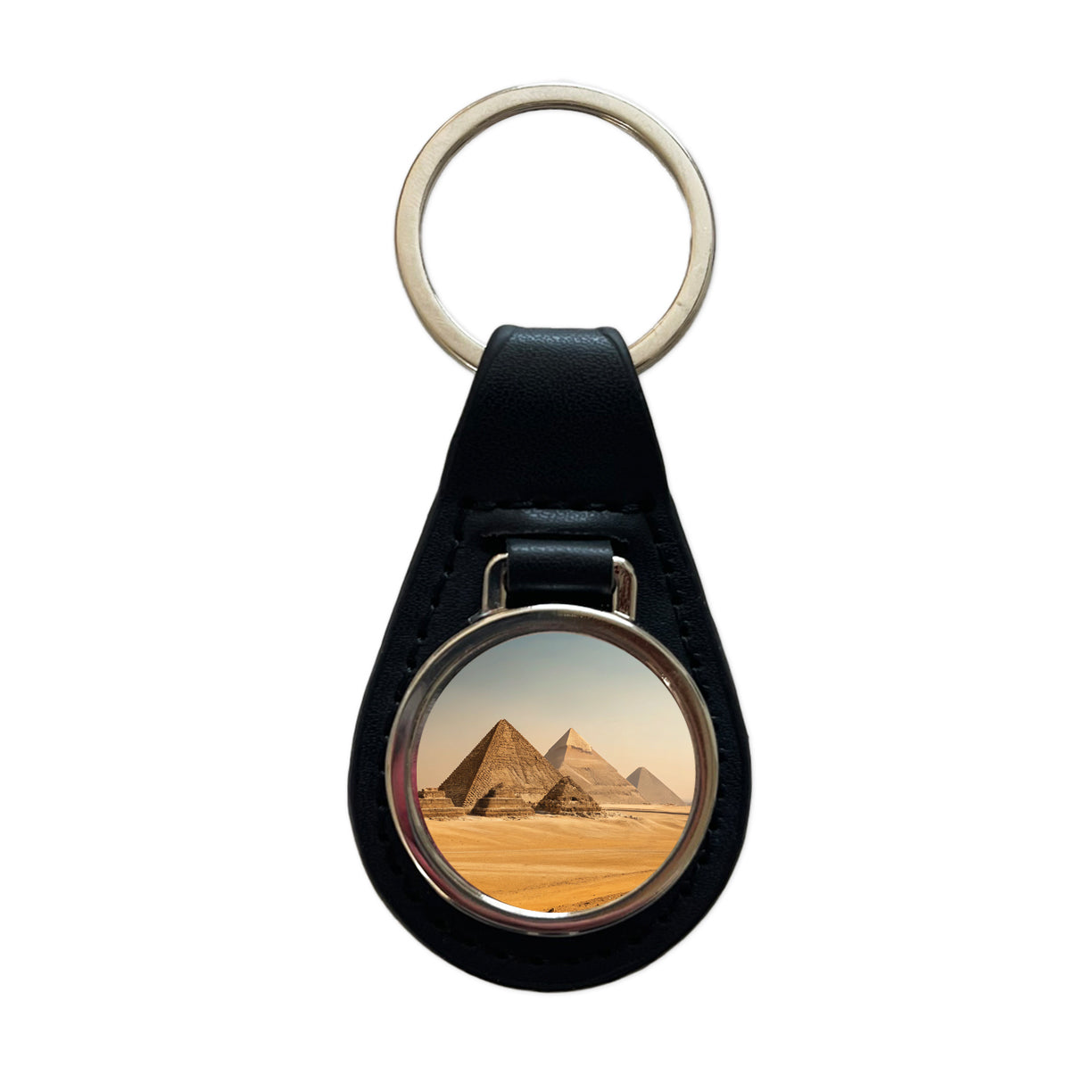 Pyramids Of Giza Travel Egypt History Black Leather Metal Keychain