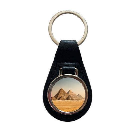 Pyramids Of Giza Travel Egypt History Black Leather Metal Keychain