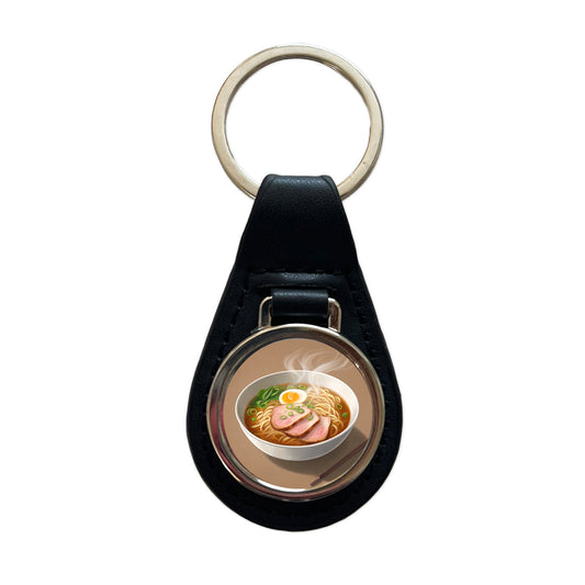 Ramen Bowl Delicious Black Leather Metal Keychain