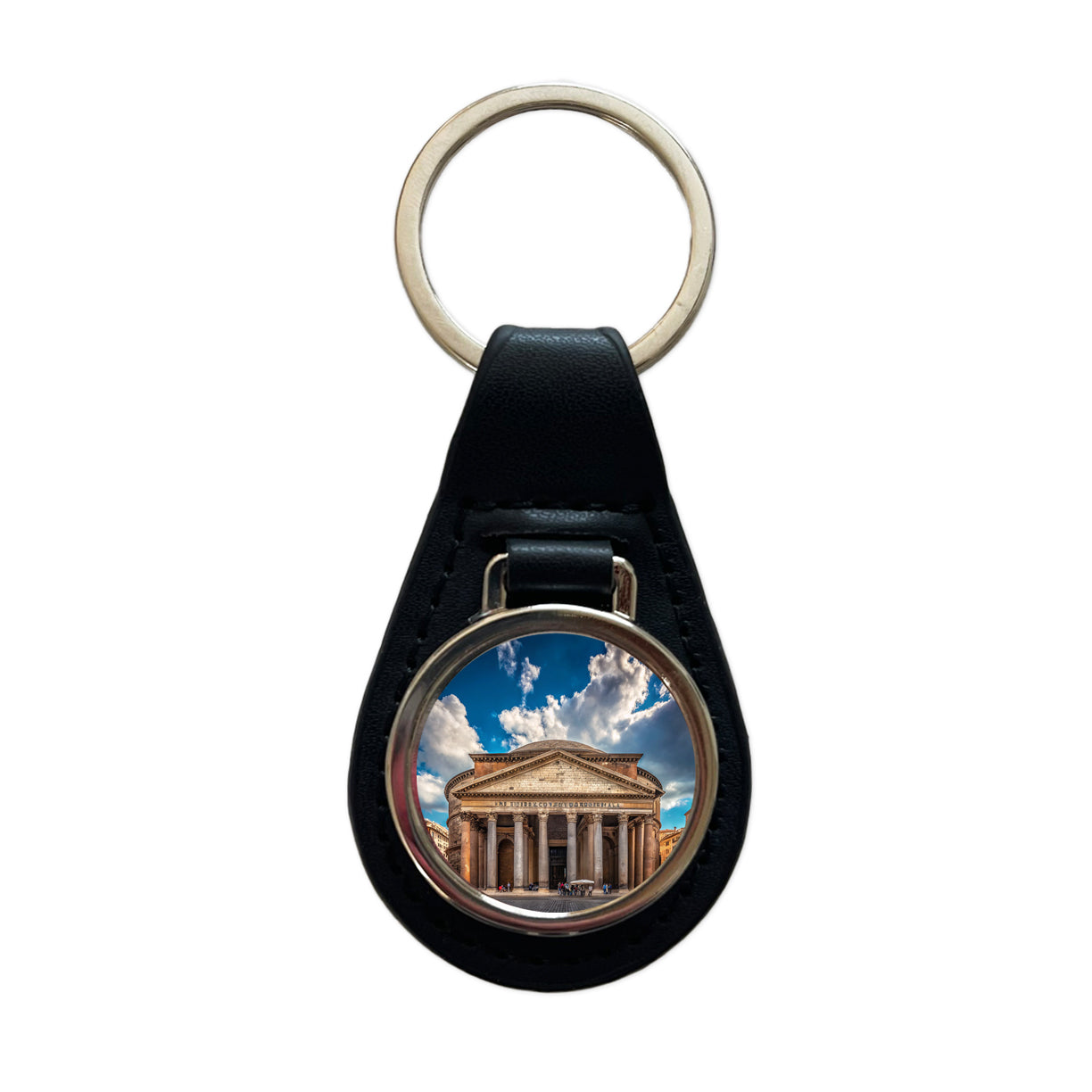 Rome Italy Pantheon Travel History Black Leather Metal Keychain