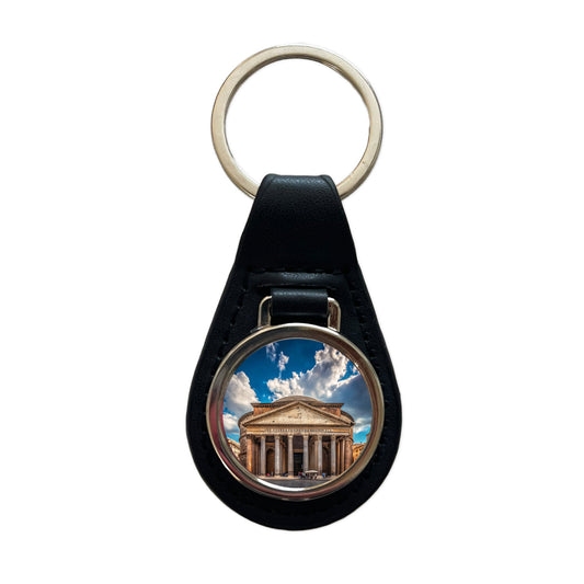 Rome Italy Pantheon Travel History Black Leather Metal Keychain