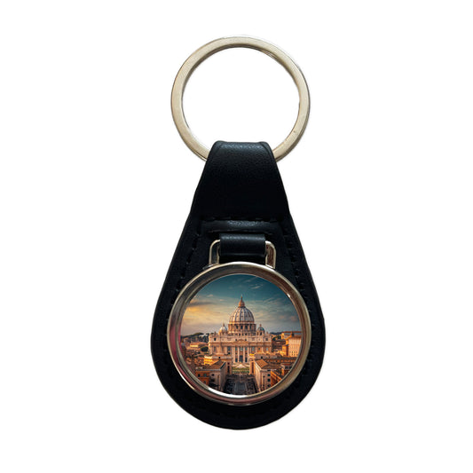 Rome Italy Vatican City Travel Black Leather Metal Keychain