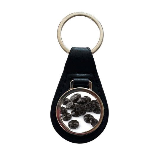 Scattered Black Licorice Black Leather Metal Keychain