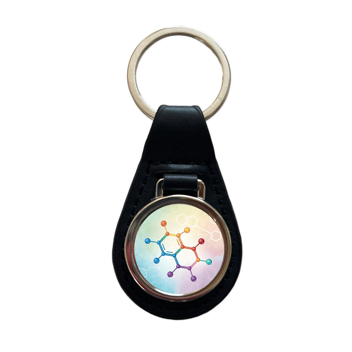 Serotonin Molecule Science Scientific Black Leather Metal Keychain