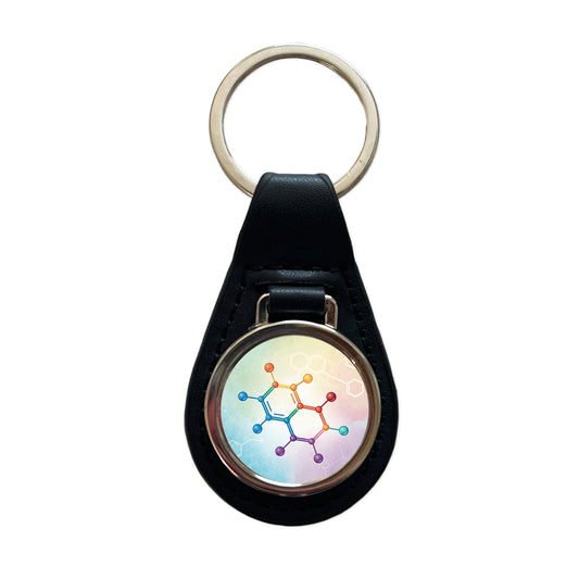 Serotonin Molecule Science Scientific Black Leather Metal Keychain