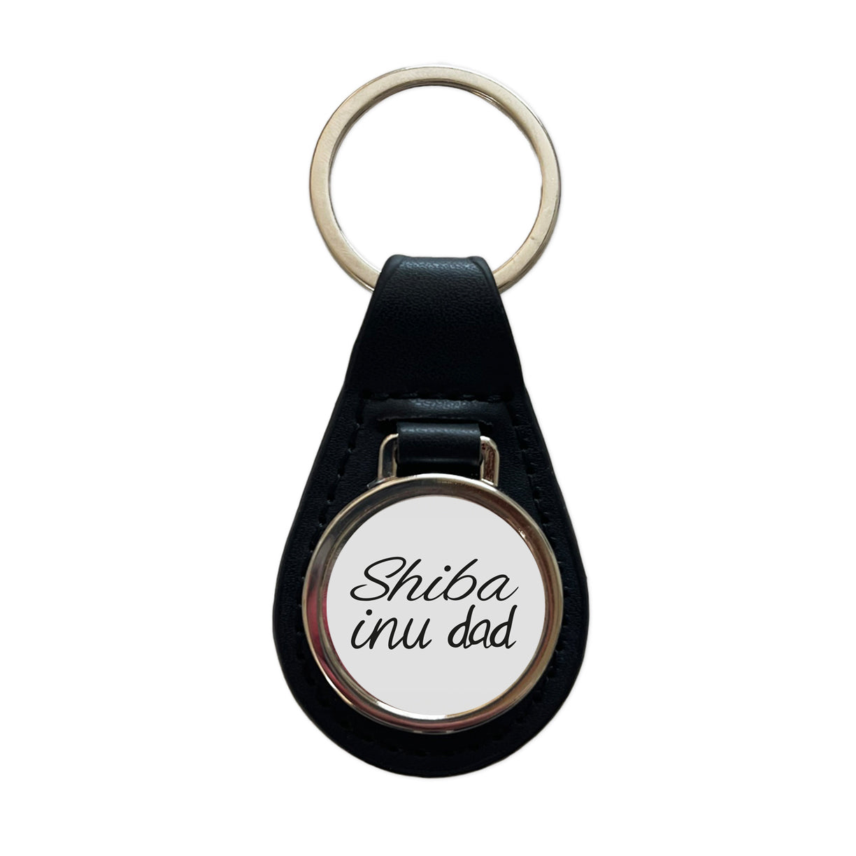 Shiba Inu Dad Dog Black Leather Metal Keychain