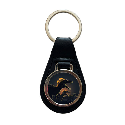 Spinosaurus Silhouettes Night Dinosaurs Black Leather Metal Keychain