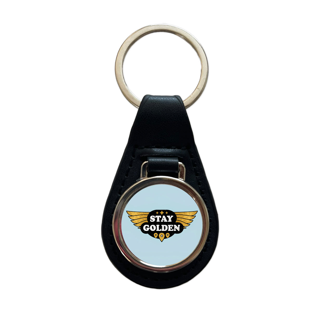 Stay Golden Funny Black Leather Metal Keychain