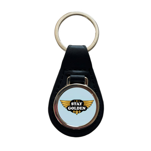 Stay Golden Funny Black Leather Metal Keychain