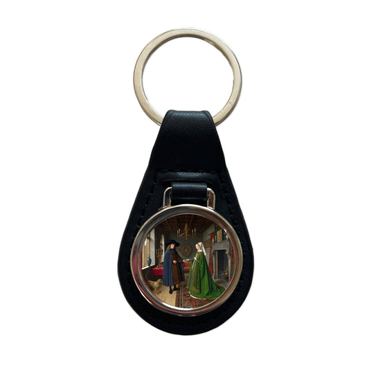The Arnolfini Portrait By Jan Van Eyck Inspired Black Leather Metal Keychain