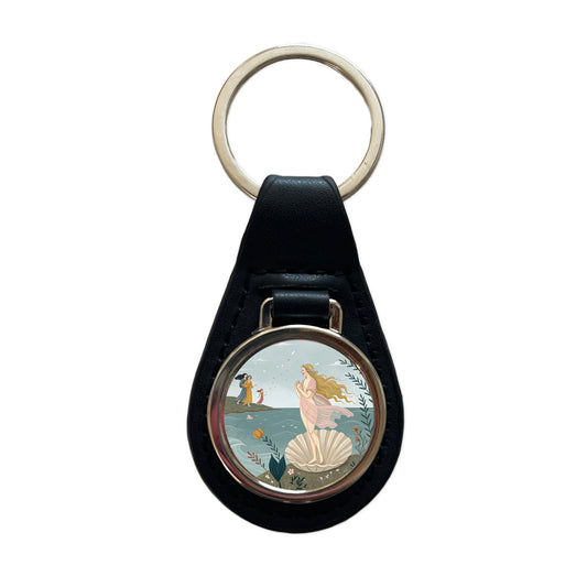 The Birth Of Venus By Sandro Botticelli Inspired Black Leather Metal Keychain