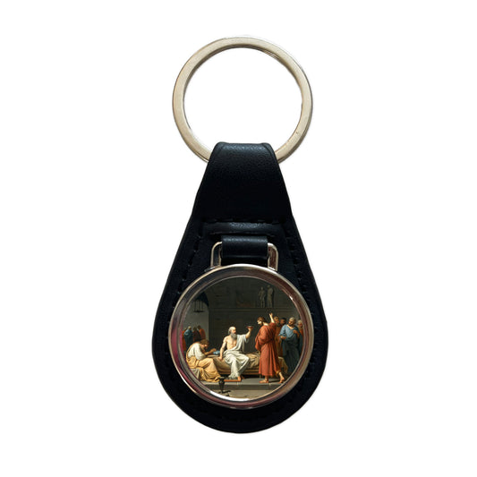The Death Of Socrates Jacques Louis David Inspired Black Leather Metal Keychain