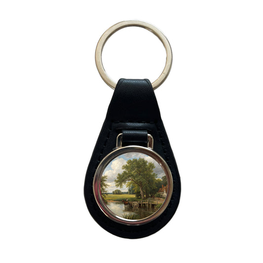 The Hay Wain By John Constable Inspired Black Leather Metal Keychain