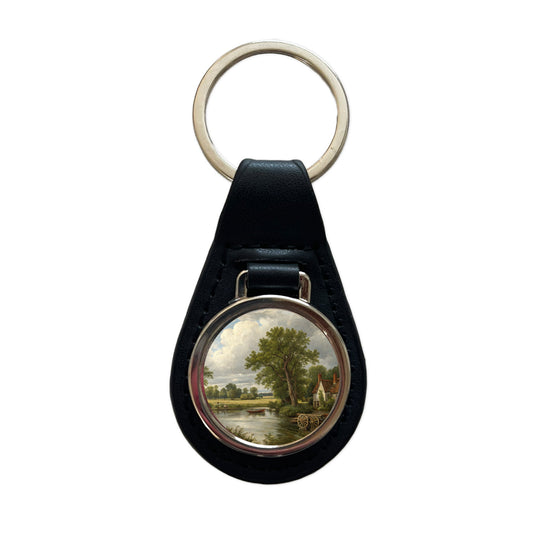 The Hay Wain By John Constable Painting Inspired Black Leather Metal Keychain