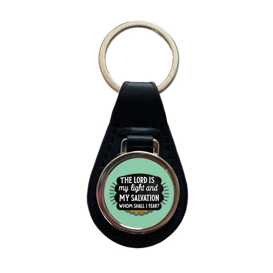 The Lord Is My Light And My Salvation Whom Shall I Fear Bible Black Leather Metal Keychain