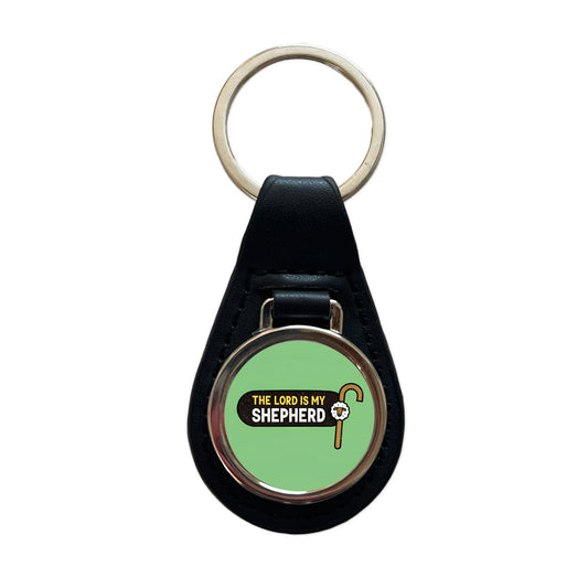 The Lord Is My Shepherd Psalm Bible Verse Black Leather Metal Keychain
