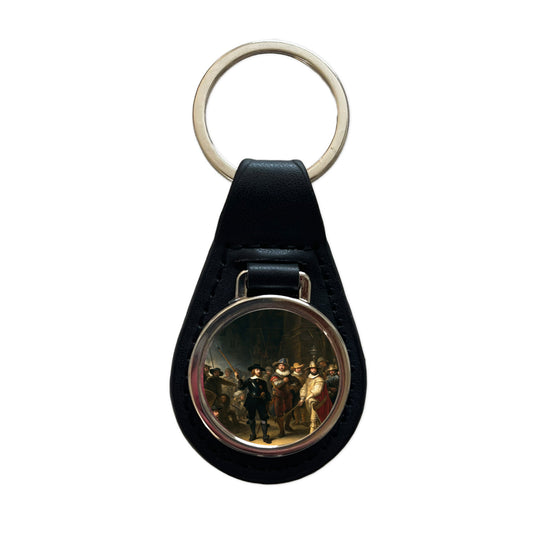 The Night Watch By Rembrandt Inspired Black Leather Metal Keychain