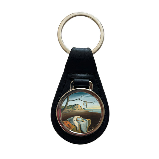 The Persistence Of Memory By Salvador Dali Inspired Clocks Black Leather Metal Keychain