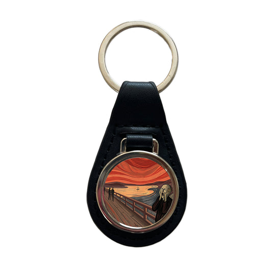 The Scream Inspired By Edvard Munch Black Leather Metal Keychain