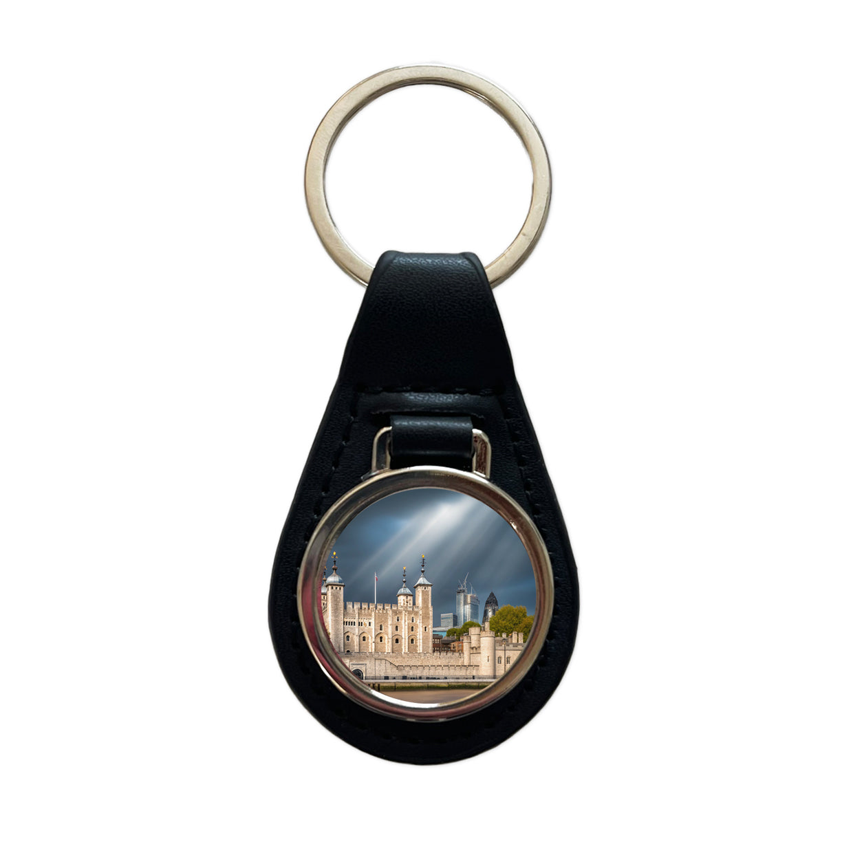 Tower Of London England Black Leather Metal Keychain