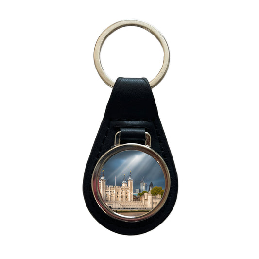 Tower Of London England Black Leather Metal Keychain