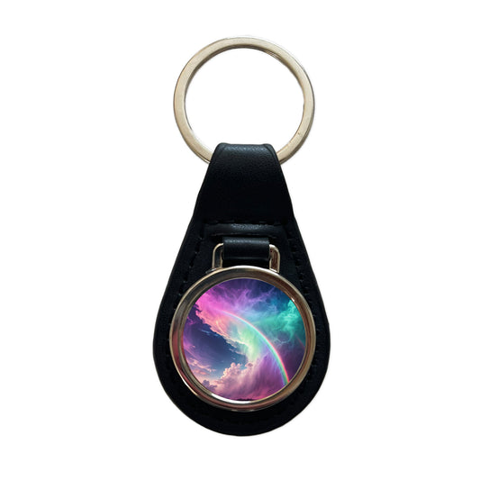 Vapor Rainbow Storm Black Leather Metal Keychain