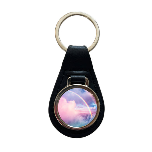 Vapor Rainbow Waterfall Black Leather Metal Keychain