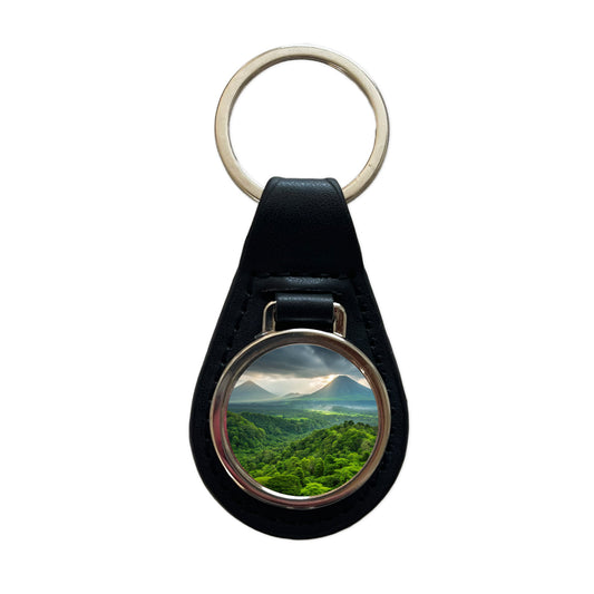 Volcanoes National Park Hawaii Black Leather Metal Keychain