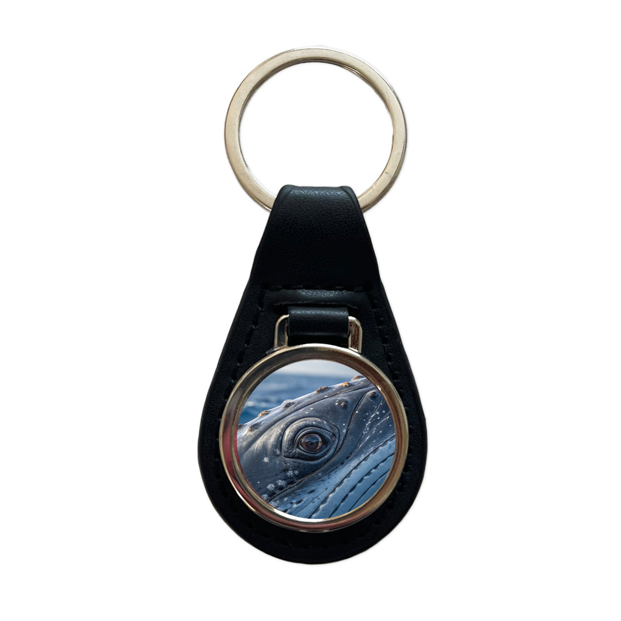 Whale Eye Close Up Black Leather Metal Keychain