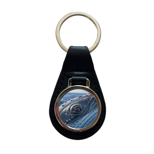 Whale Eye Close Up Black Leather Metal Keychain