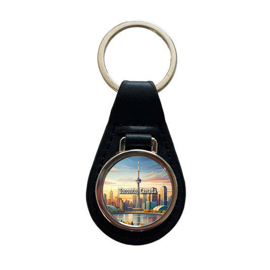 Toronto, Canada Travel City Country Stamp Black Leather Metal Keychain