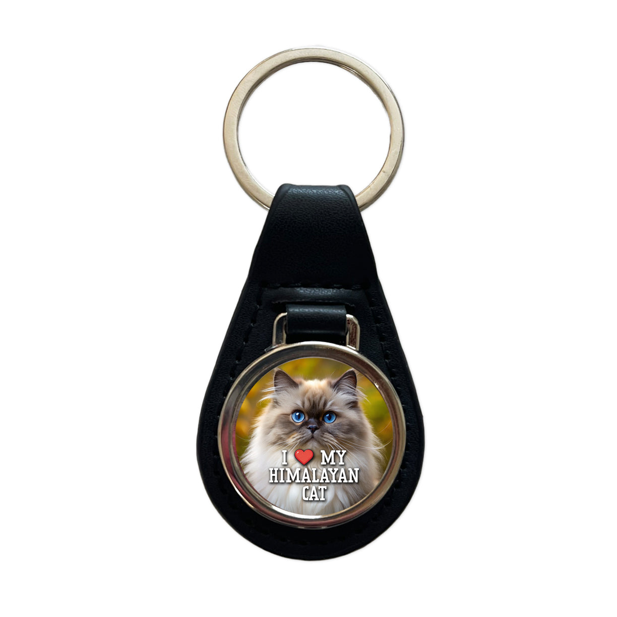 I Love My Himalayan Cat Heart Black Leather Metal Keychain