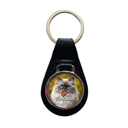 I Love My Himalayan Cat Heart Black Leather Metal Keychain