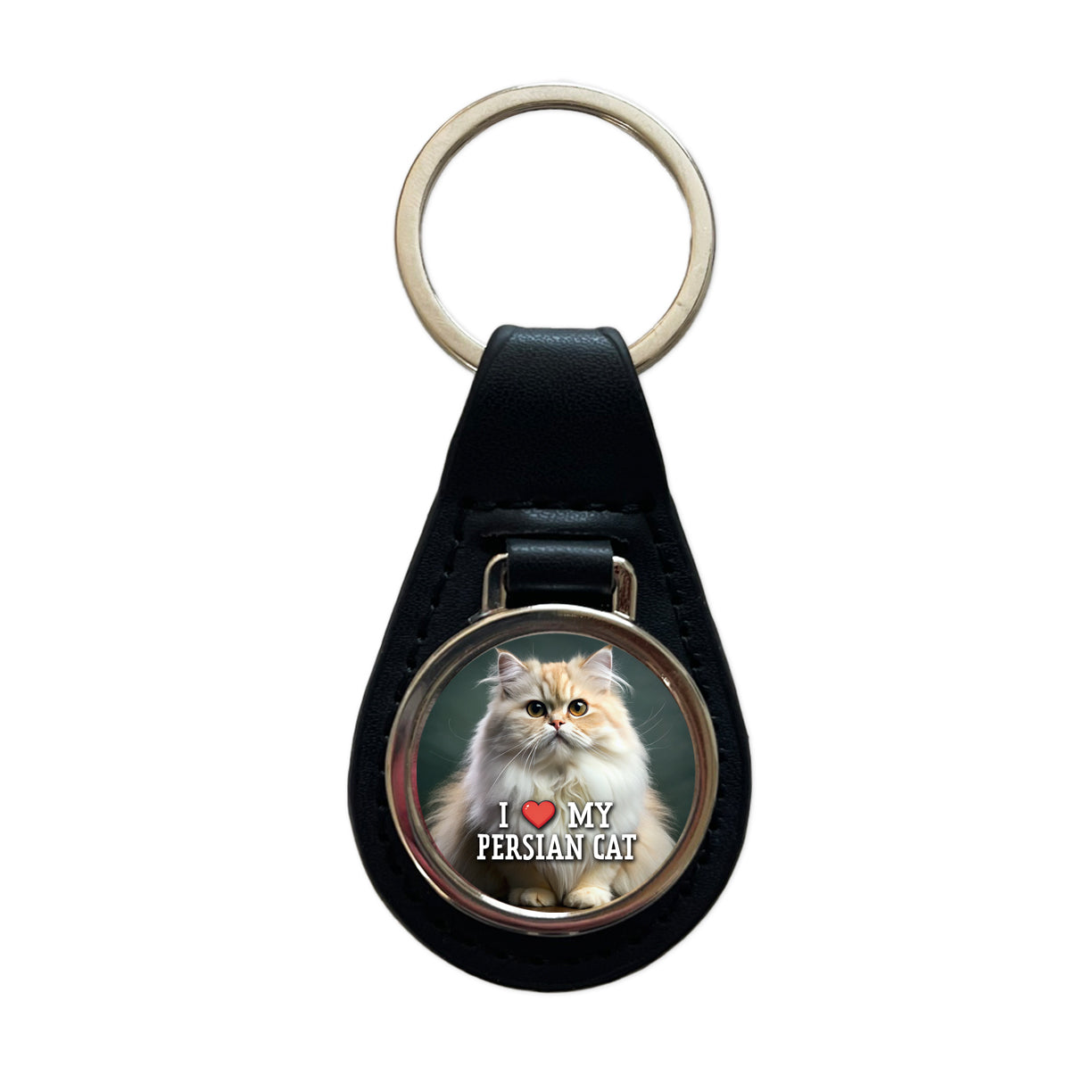 I Love My Persian Cat Heart Black Leather Metal Keychain