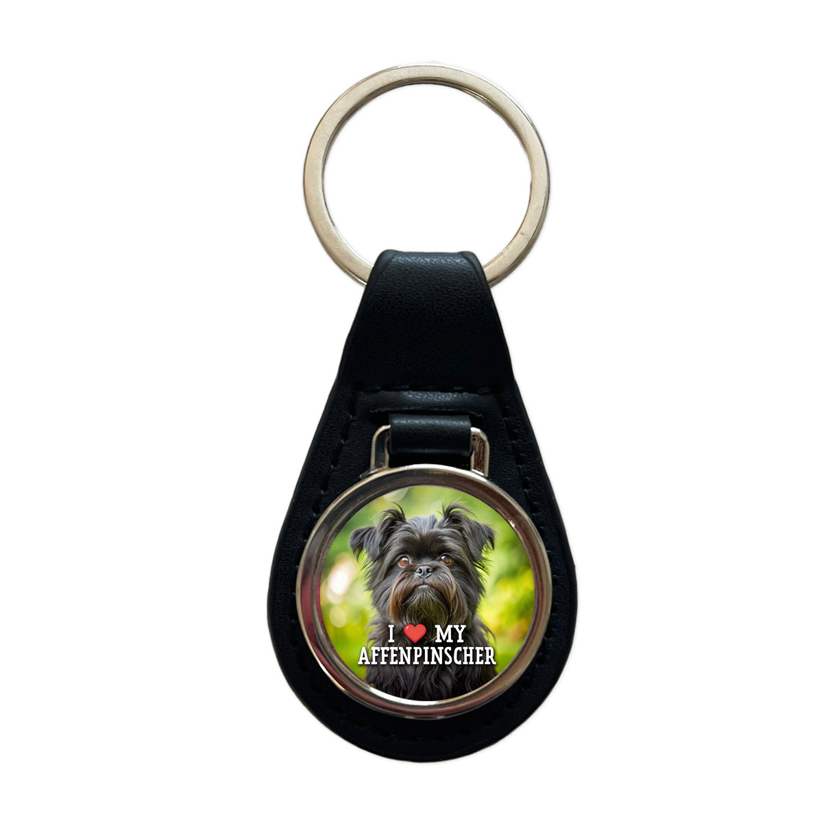 I Love My Affenpinscher Dog Heart Black Leather Metal Keychain