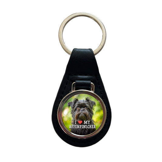 I Love My Affenpinscher Dog Heart Black Leather Metal Keychain