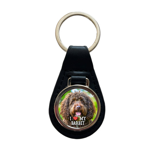 I Love My Barbet Dog Heart Black Leather Metal Keychain